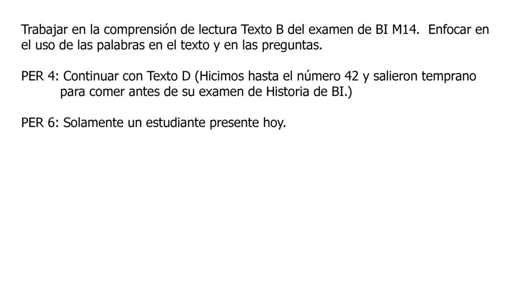 Trabajar en la comprensión de lectura Texto B del examen de BI M14