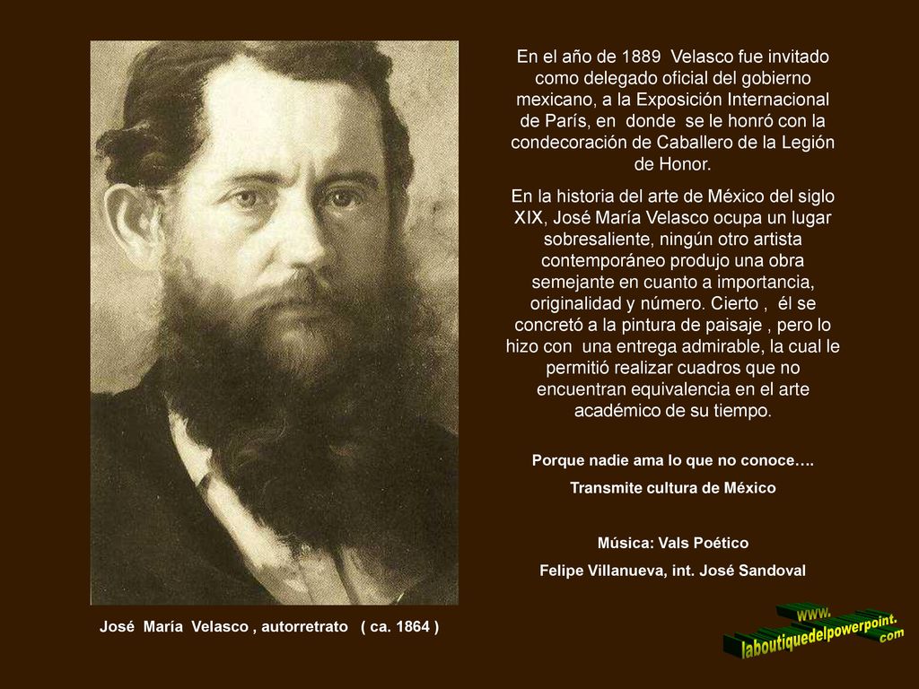 En el año de 1889 Velasco fue invitado como delegado oficial del gobierno mexicano, a la Exposición Internacional de París, en donde se le honró con la condecoración de Caballero de la Legión de Honor.