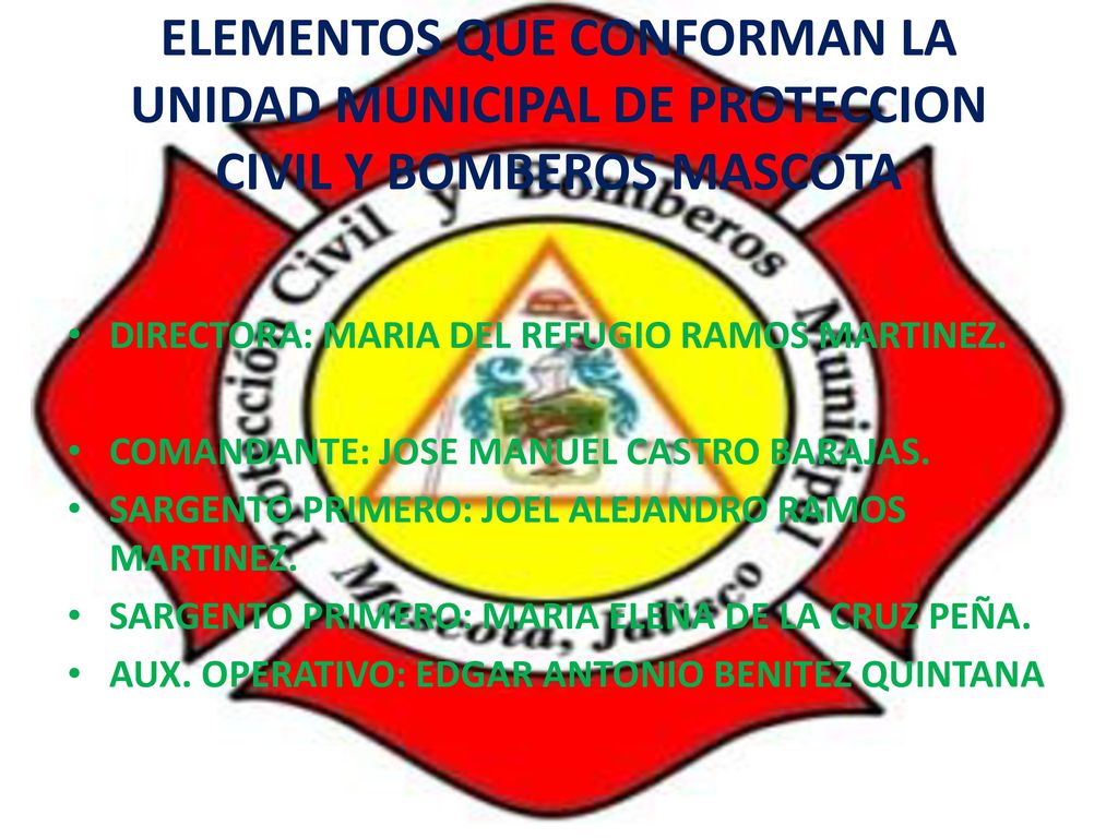 ELEMENTOS QUE CONFORMAN LA UNIDAD MUNICIPAL DE PROTECCION CIVIL Y BOMBEROS MASCOTA