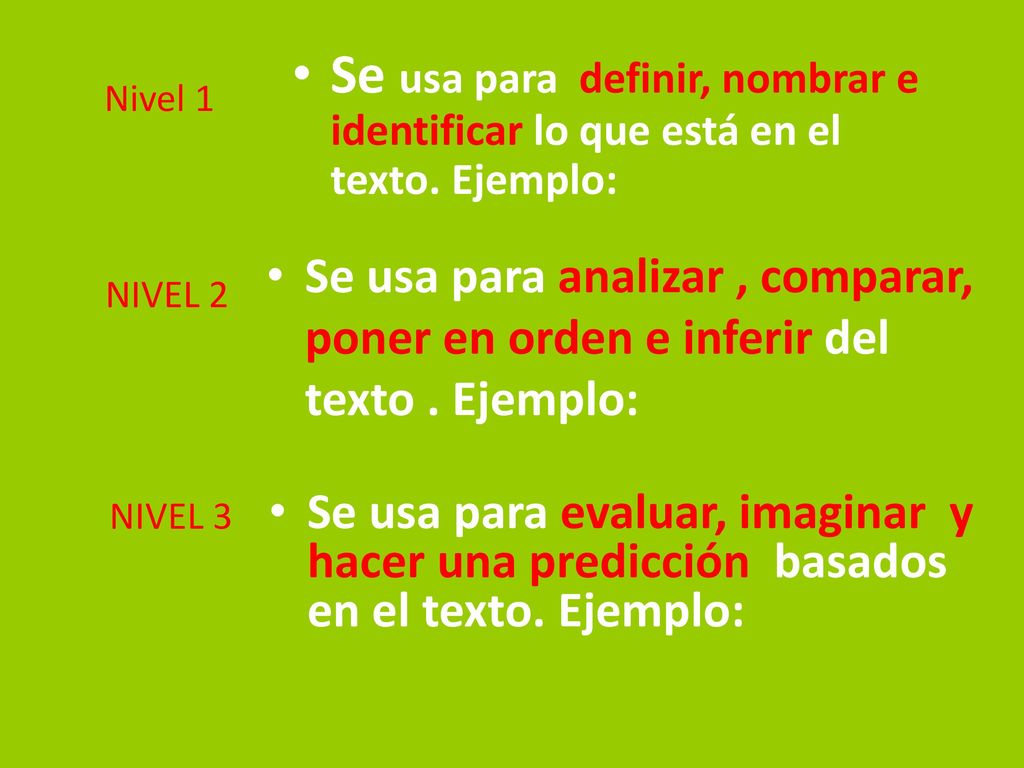 Se usa para definir, nombrar e identificar lo que está en el texto