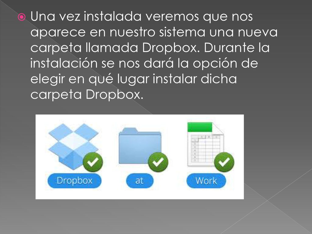 Una vez instalada veremos que nos aparece en nuestro sistema una nueva carpeta llamada Dropbox.