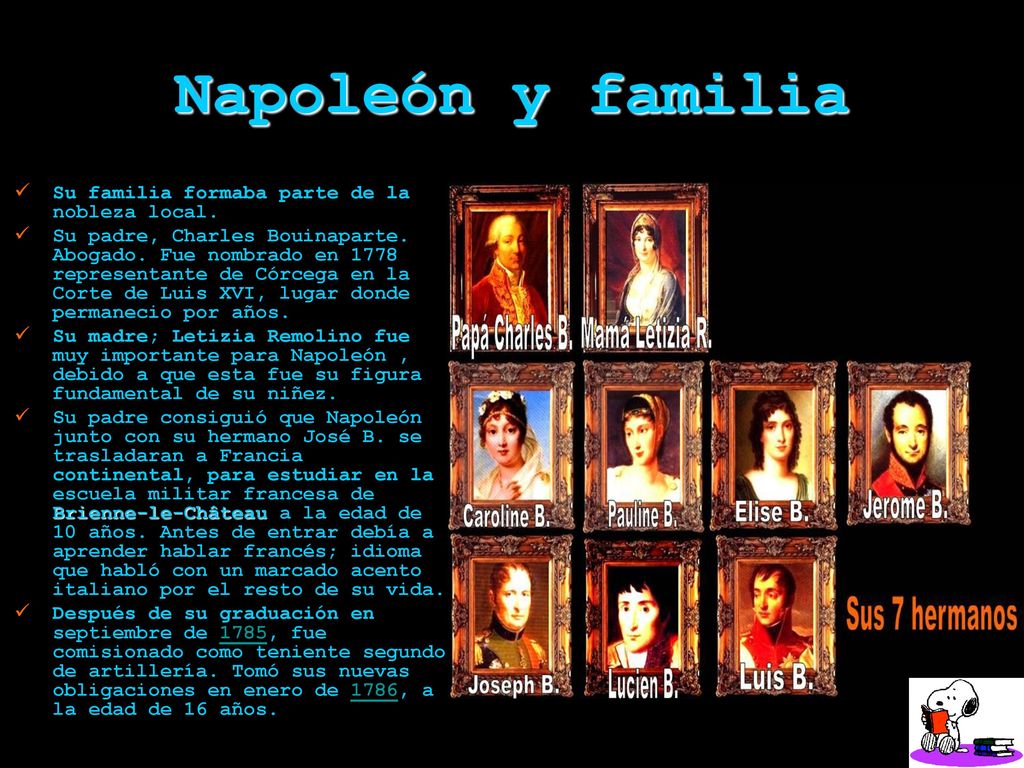 Napoleón y familia Su familia formaba parte de la nobleza local.