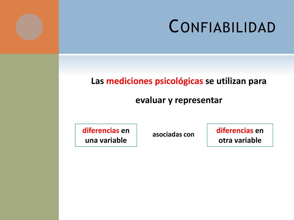 Confiabilidad Las mediciones psicológicas se utilizan para evaluar y representar diferencias en una variable.
