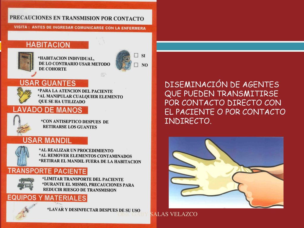 DISEMINACIÓN DE AGENTES QUE PUEDEN TRANSMITIRSE POR CONTACTO DIRECTO CON EL PACIENTE O POR CONTACTO INDIRECTO.