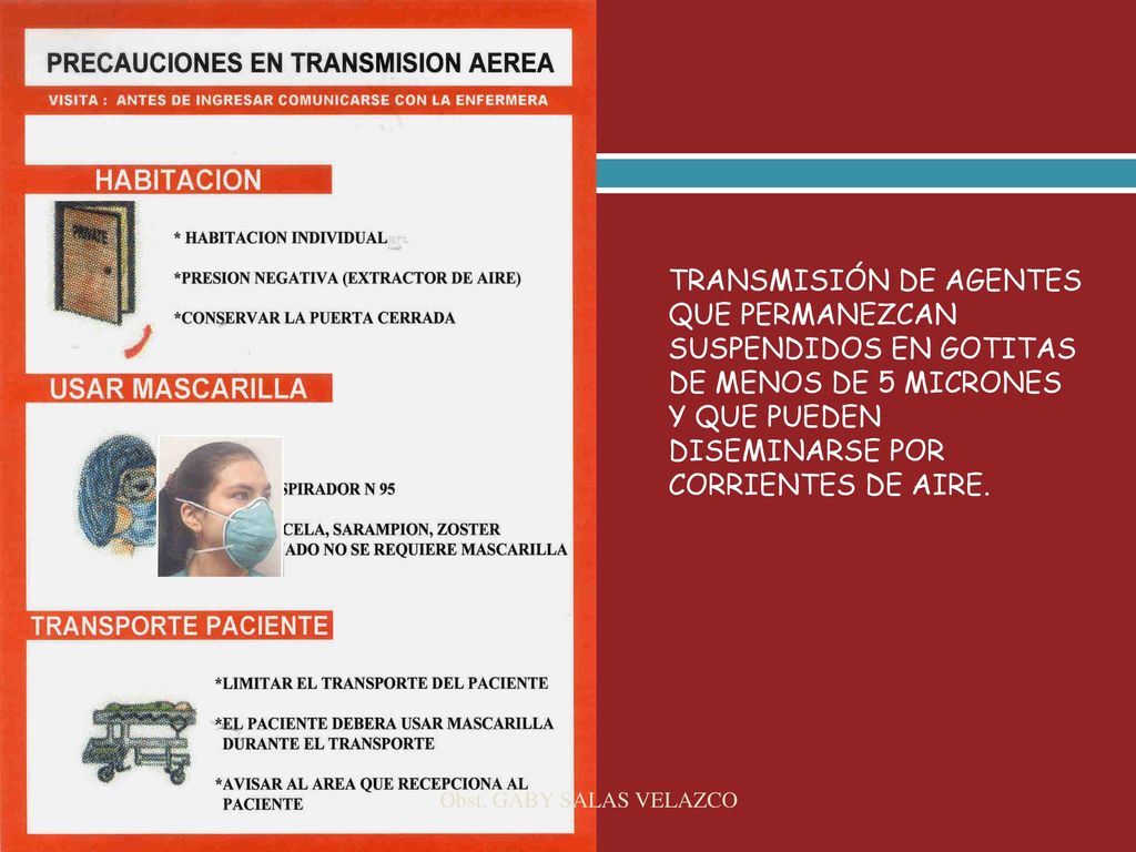 TRANSMISIÓN DE AGENTES QUE PERMANEZCAN SUSPENDIDOS EN GOTITAS DE MENOS DE 5 MICRONES Y QUE PUEDEN DISEMINARSE POR CORRIENTES DE AIRE.