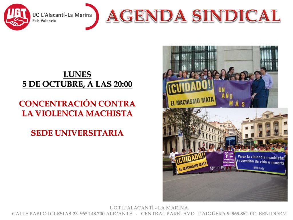 CONCENTRACIÓN CONTRA LA VIOLENCIA MACHISTA UGT L´ALACANTÍ - LA MARINA.