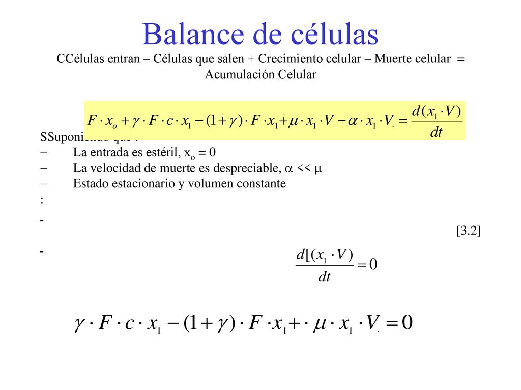 Balance de células CCélulas entran – Células que salen + Crecimiento celular – Muerte celular = Acumulación Celular.
