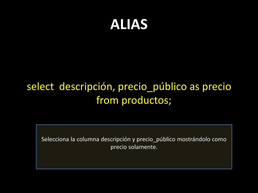 select descripción, precio_público as precio from productos;