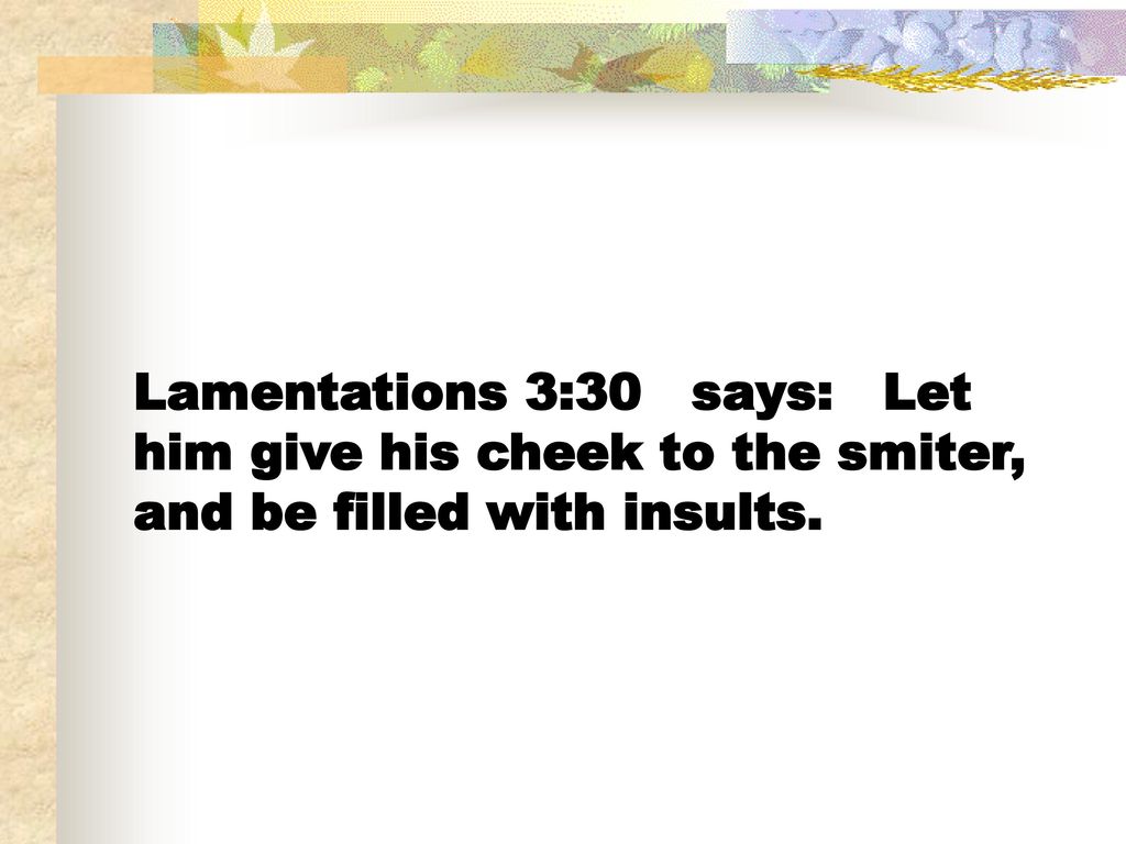 Lamentations 3:30 says: Let him give his cheek to the smiter, and be filled with insults.