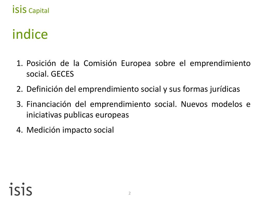 isis Capital indice Posición de la Comisión Europea sobre el emprendimiento social. GECES.