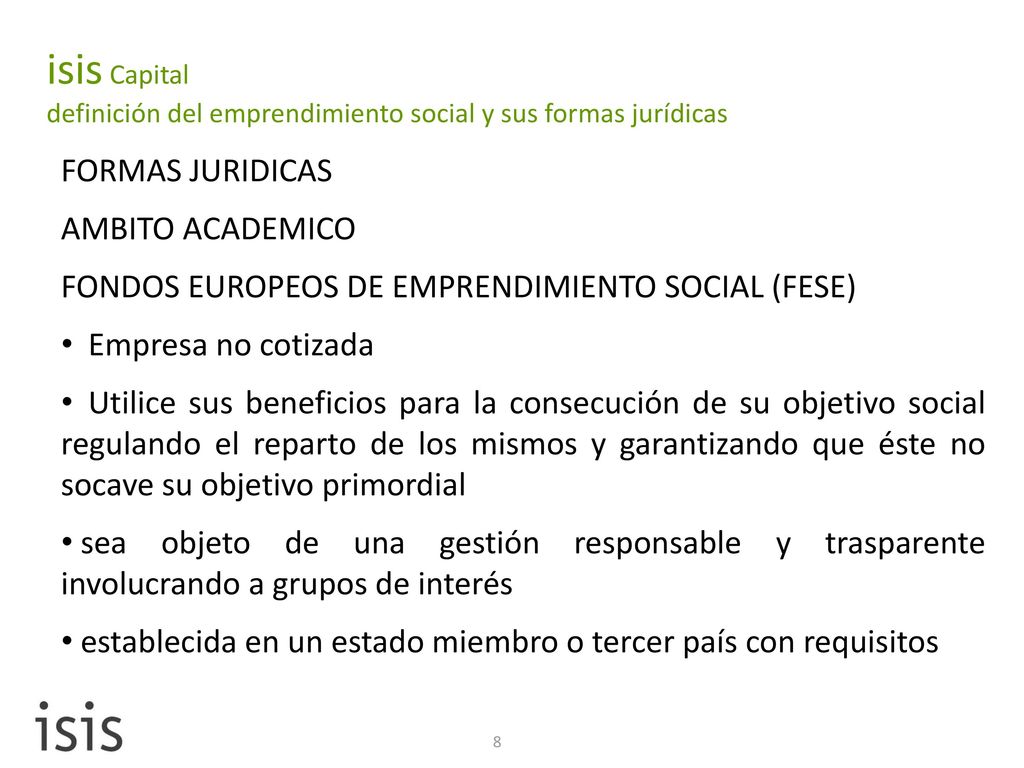 isis Capital definición del emprendimiento social y sus formas jurídicas