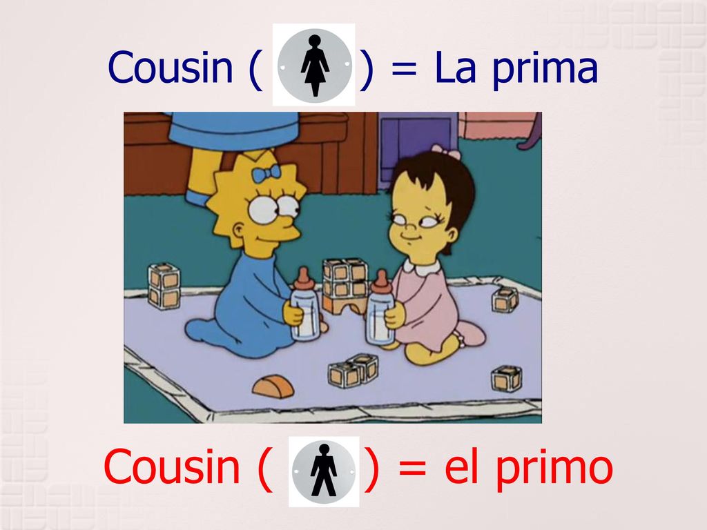 Cousin ( ) = La prima Cousin ( ) = el primo