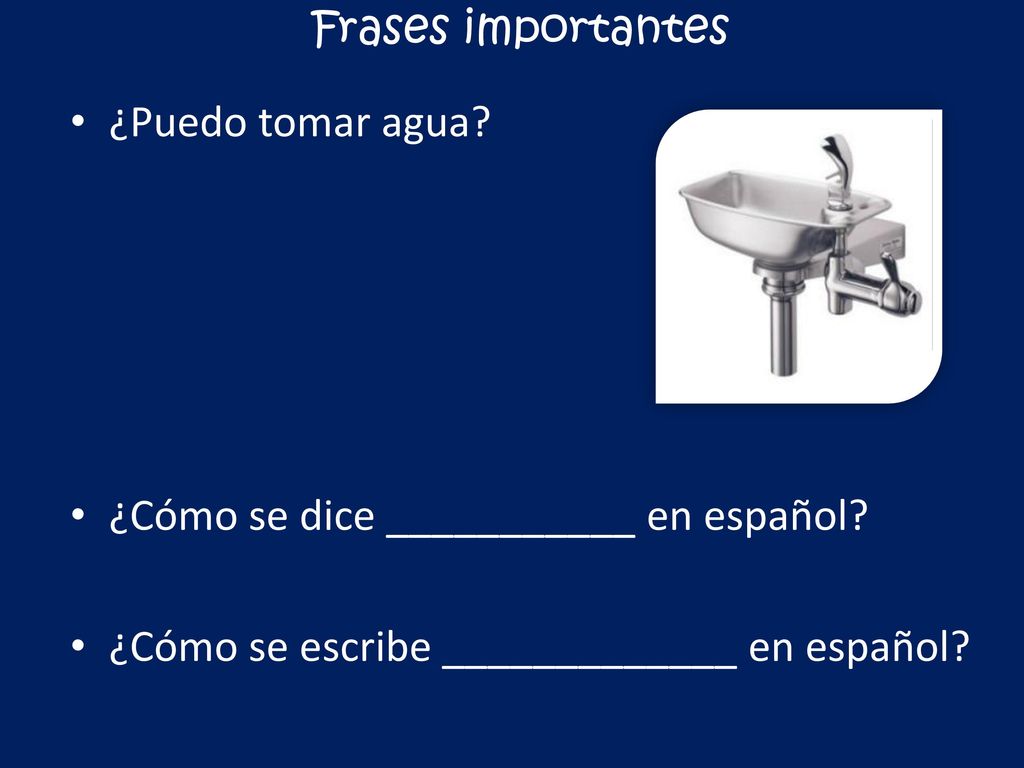 Frases importantes ¿Puedo tomar agua. ¿Cómo se dice ___________ en español.