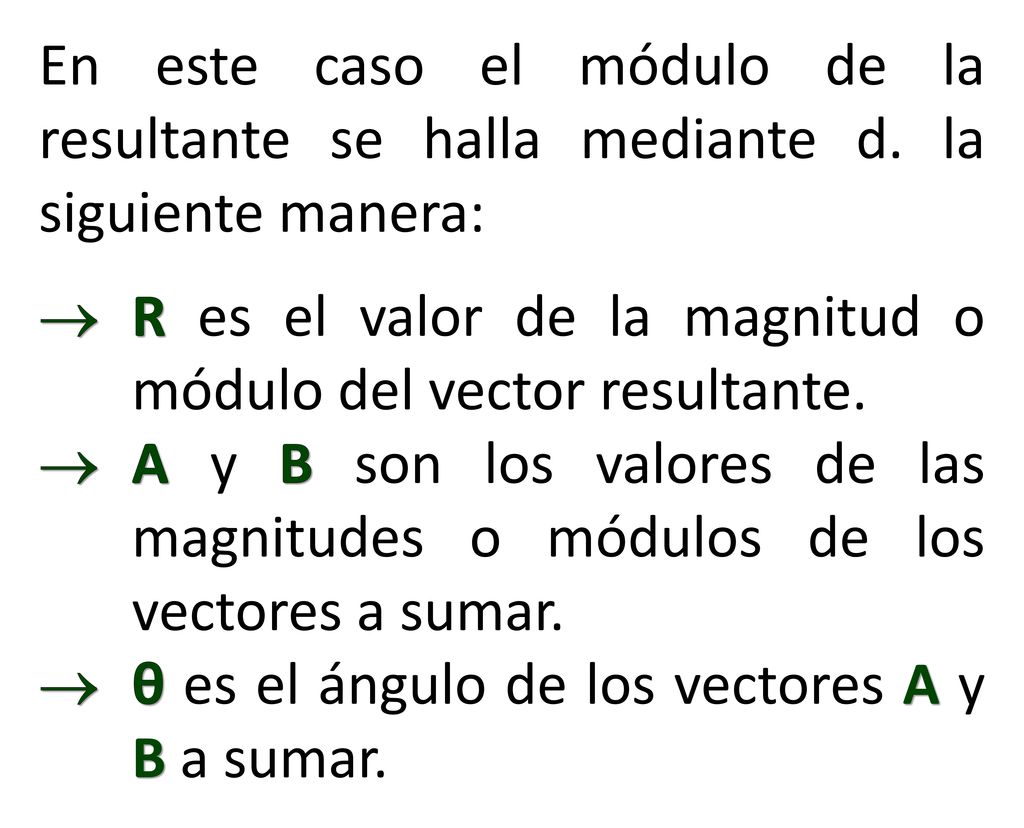 En este caso el módulo de la resultante se halla mediante d
