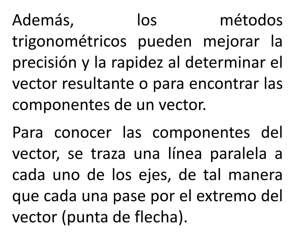 Además, los métodos trigonométricos pueden mejorar la precisión y la rapidez al determinar el vector resultante o para encontrar las componentes de un vector.