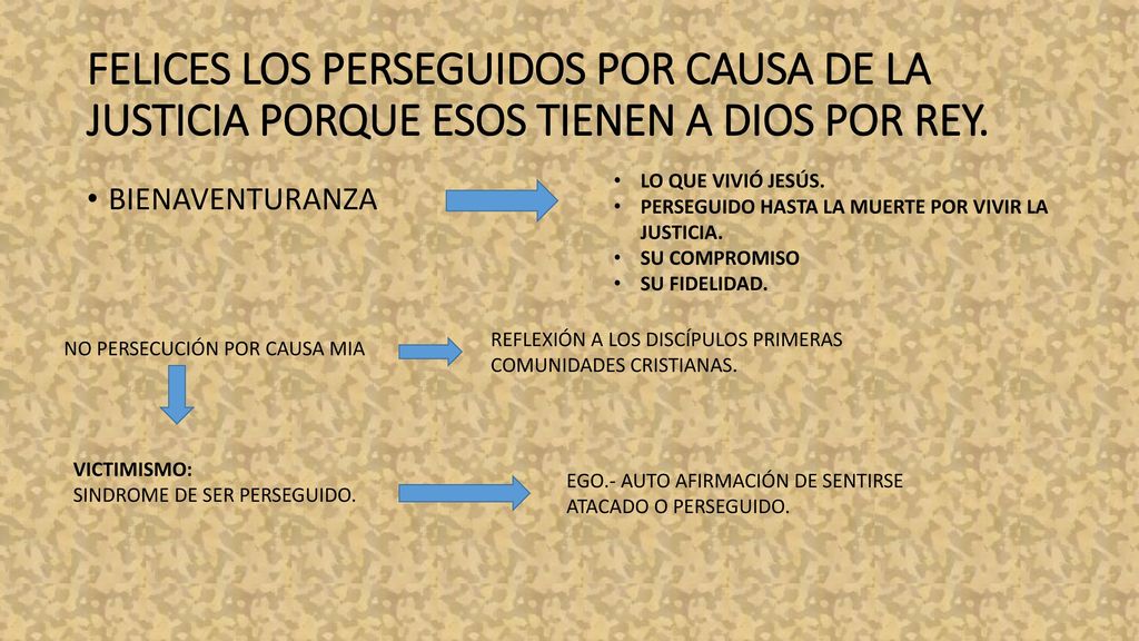 FELICES LOS PERSEGUIDOS POR CAUSA DE LA JUSTICIA PORQUE ESOS TIENEN A DIOS POR REY.