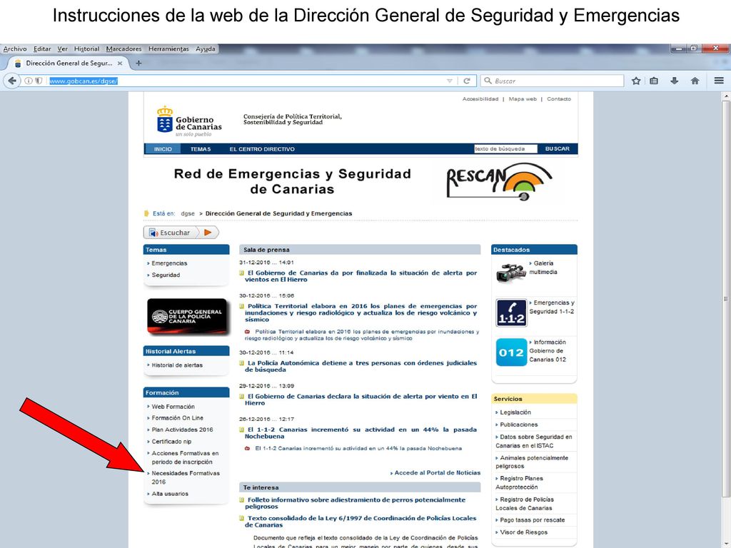 Instrucciones de la web de la Dirección General de Seguridad y Emergencias