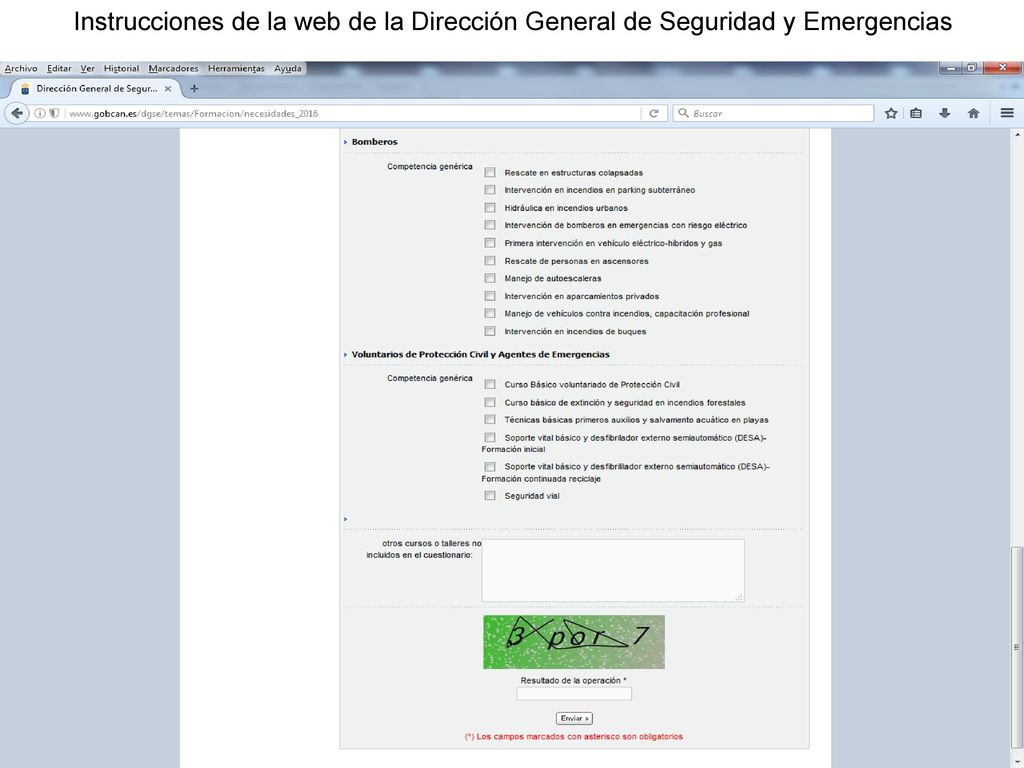 Instrucciones de la web de la Dirección General de Seguridad y Emergencias