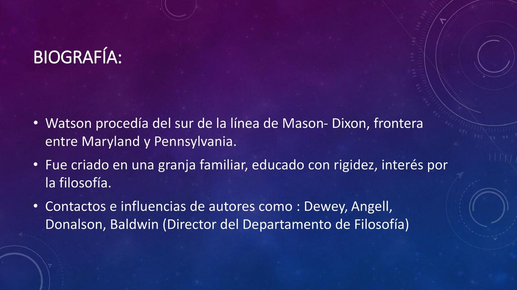 Biografía: Watson procedía del sur de la línea de Mason- Dixon, frontera entre Maryland y Pennsylvania.