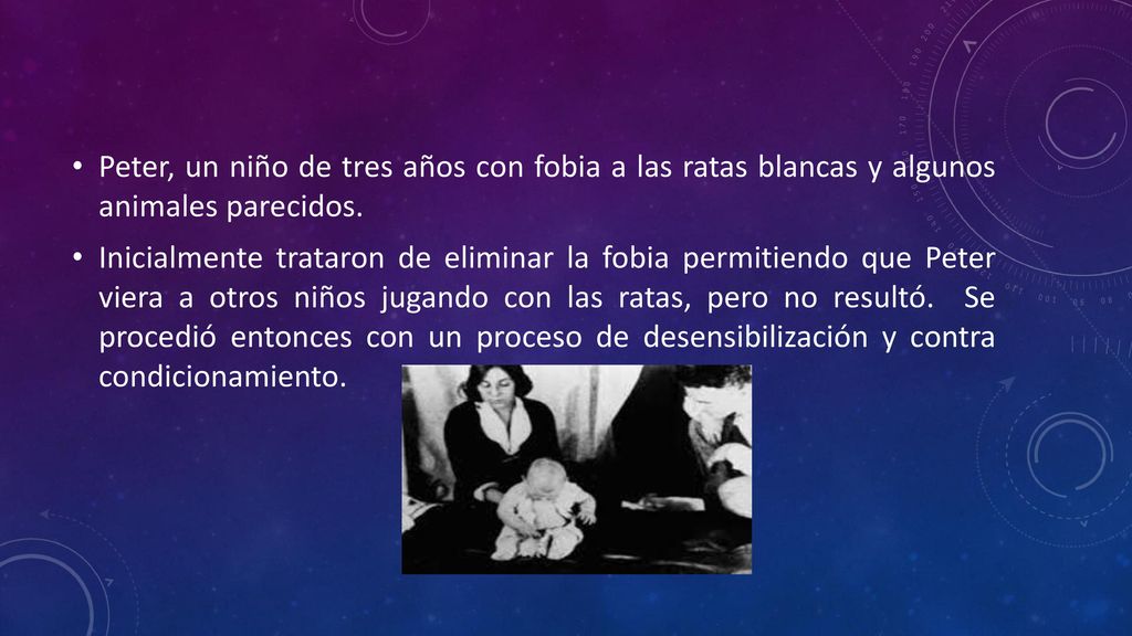 Peter, un niño de tres años con fobia a las ratas blancas y algunos animales parecidos.