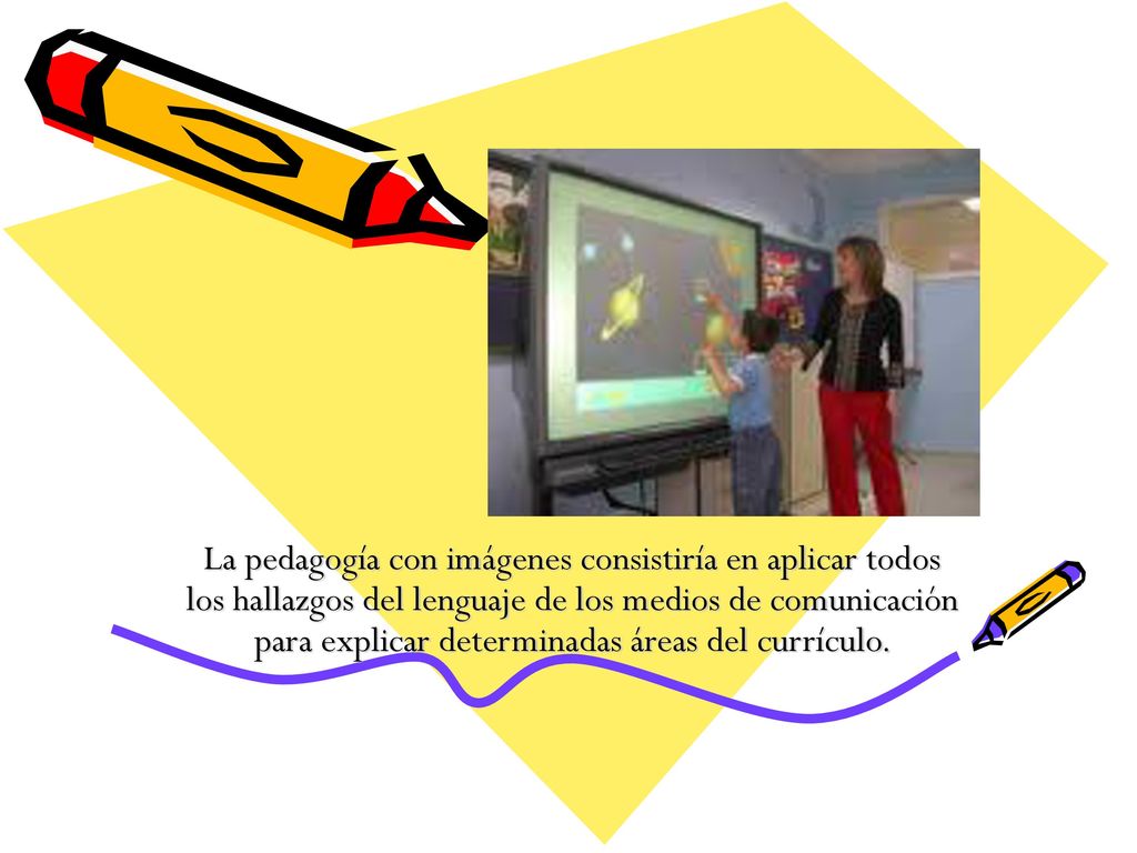 La pedagogía con imágenes consistiría en aplicar todos los hallazgos del lenguaje de los medios de comunicación para explicar determinadas áreas del currículo.