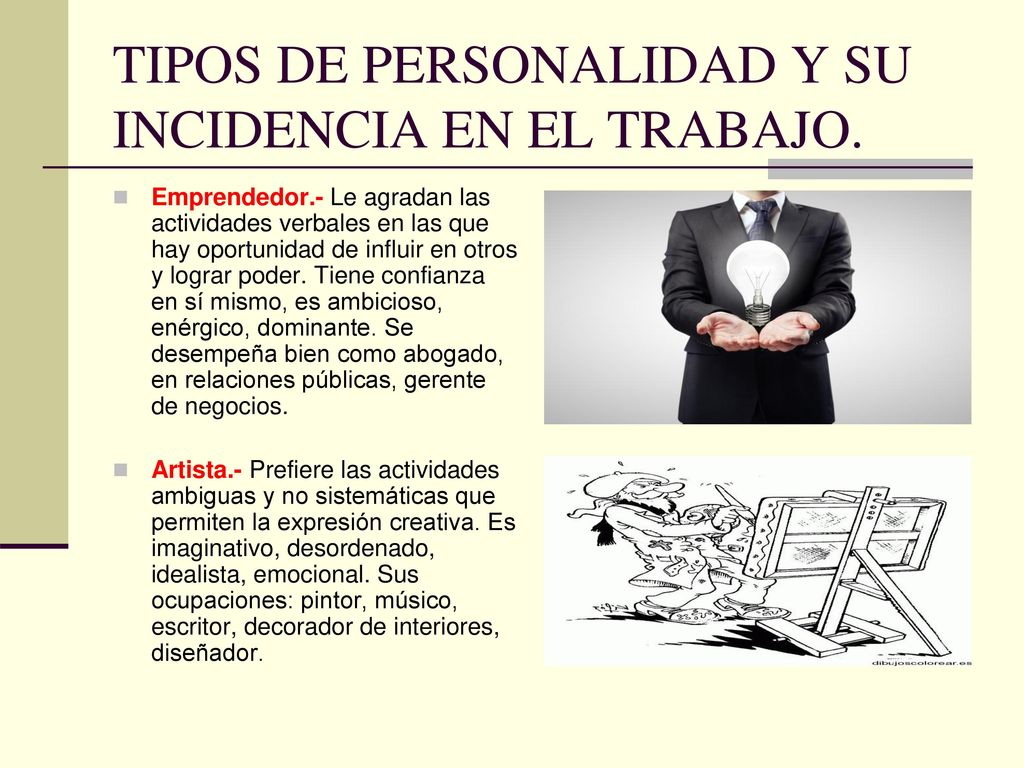 TIPOS DE PERSONALIDAD Y SU INCIDENCIA EN EL TRABAJO.