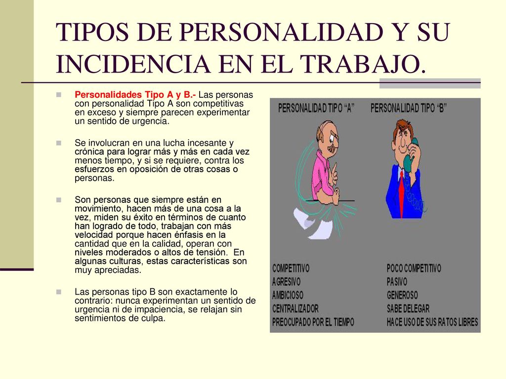 TIPOS DE PERSONALIDAD Y SU INCIDENCIA EN EL TRABAJO.