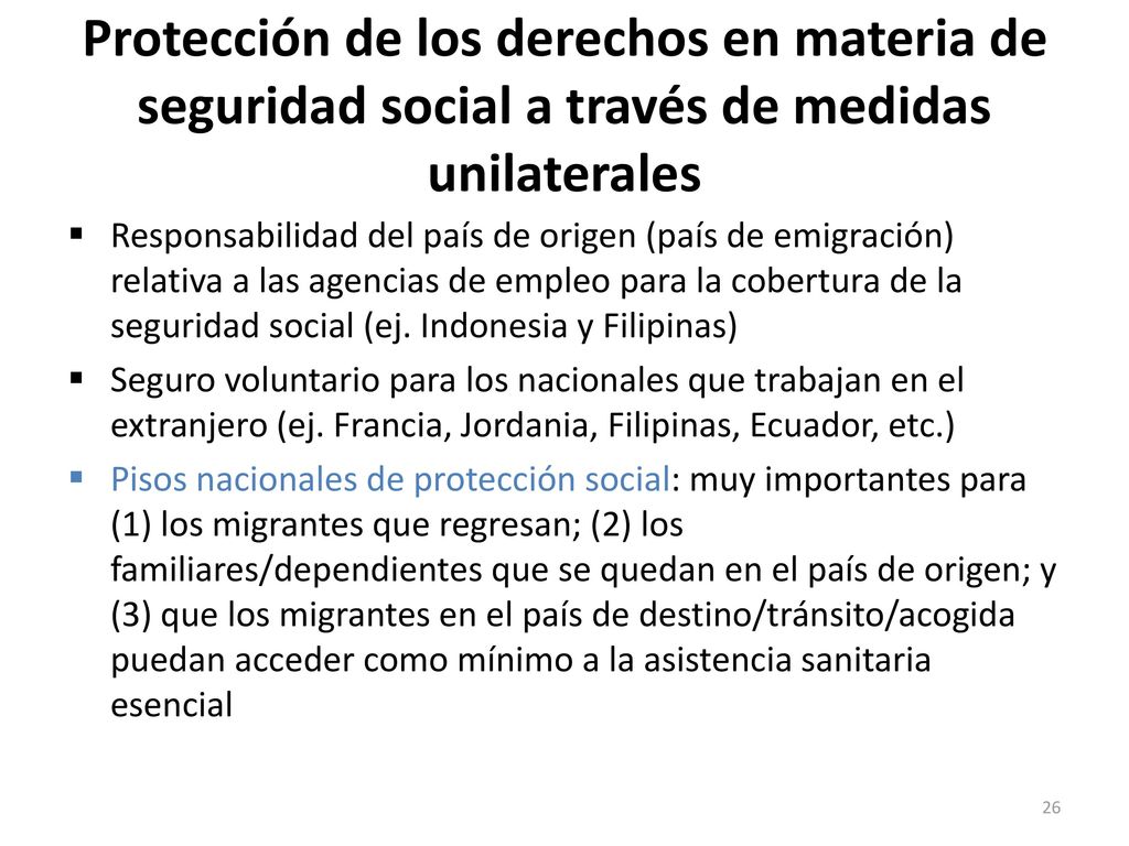 Protección de los derechos en materia de seguridad social a través de medidas unilaterales