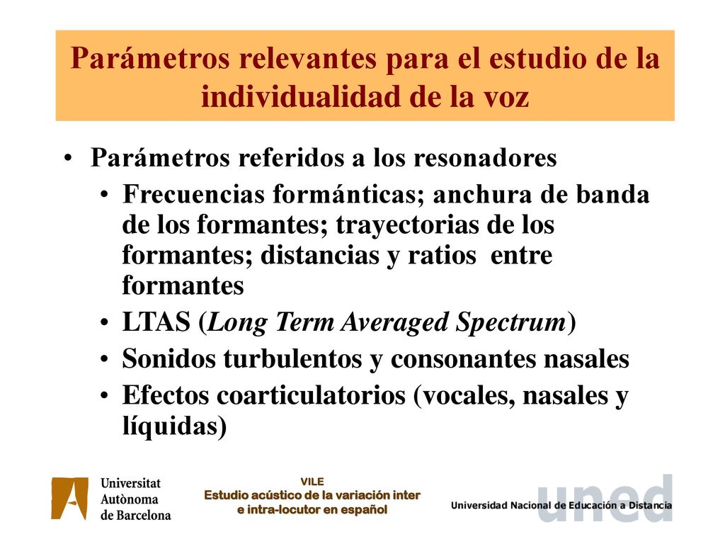 Parámetros relevantes para el estudio de la individualidad de la voz