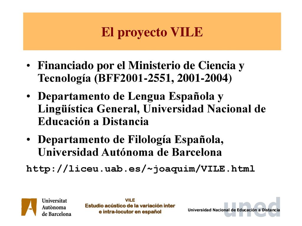El proyecto VILE Financiado por el Ministerio de Ciencia y Tecnología (BFF , )