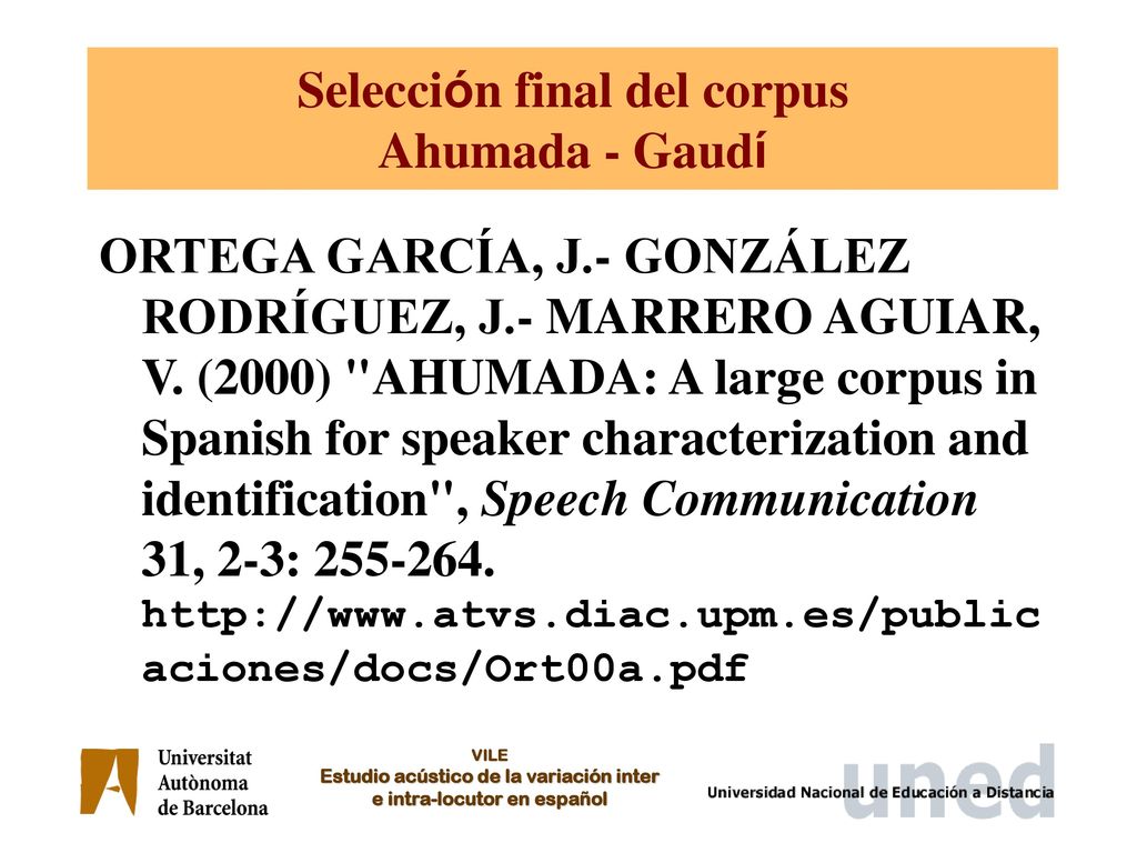 Selección final del corpus Ahumada - Gaudí