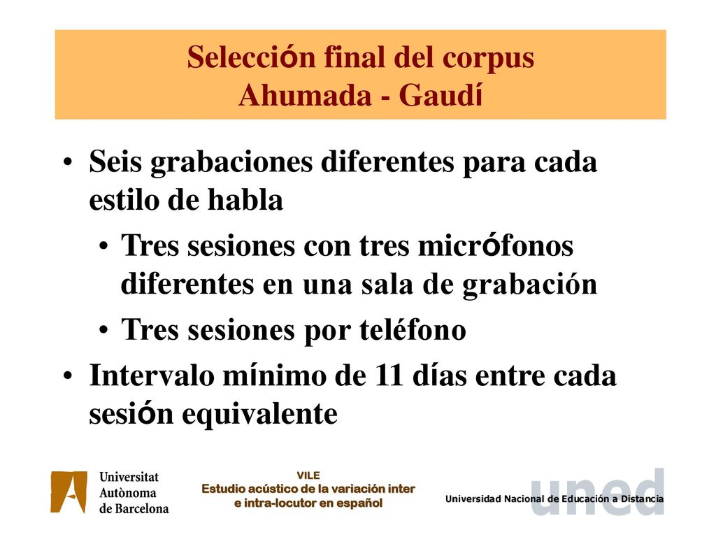 Selección final del corpus Ahumada - Gaudí