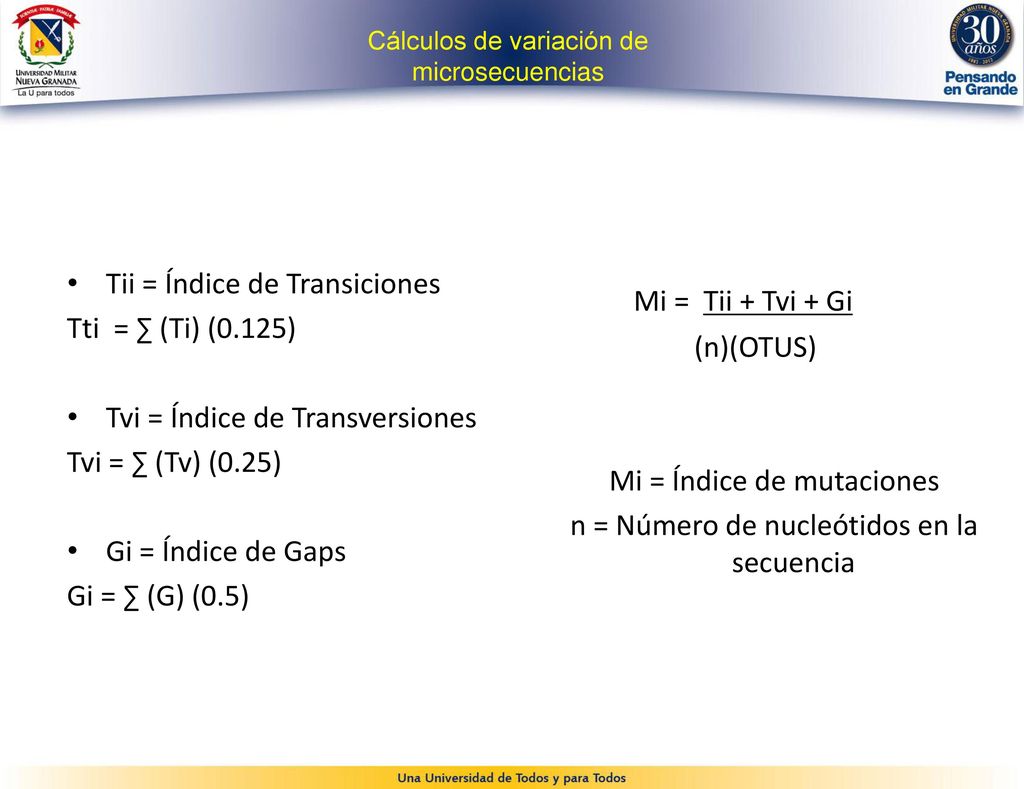 Mi = Tii + Tvi + Gi Tii = Índice de Transiciones (n)(OTUS)