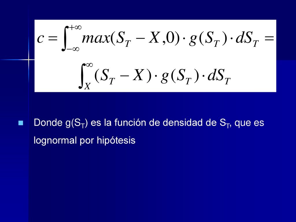 Donde g(ST) es la función de densidad de ST, que es lognormal por hipótesis