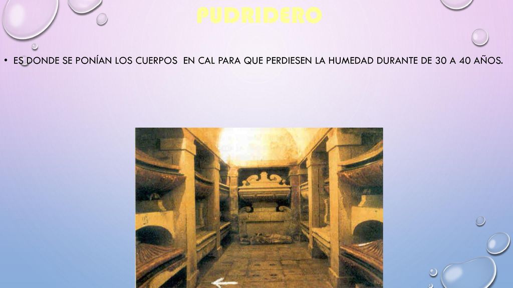 pudridero Es donde se ponían los cuerpos en cal para que perdiesen la humedad durante de 30 a 40 años.