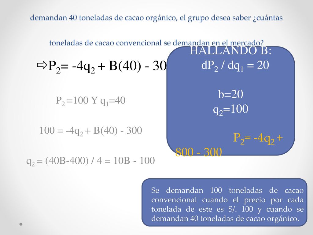 P2= -4q2 + B(40) HALLANDO B: dP2 / dq1 = 20 b=20 q2=100