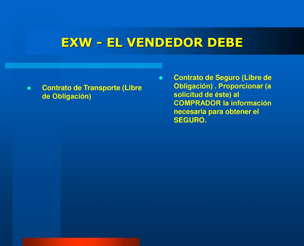 EXW - EL VENDEDOR DEBE Contrato de Transporte (Libre de Obligación)
