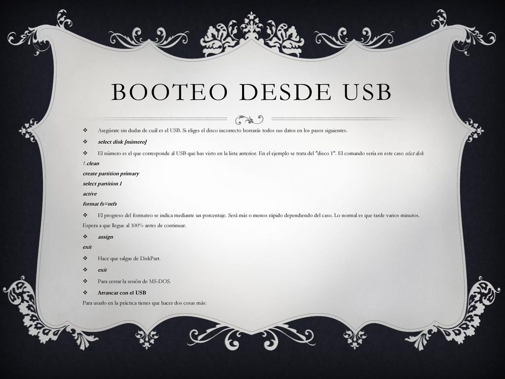 Booteo desde usb Asegúrate sin dudas de cuál es el USB. Si eliges el disco incorrecto borrarás todos sus datos en los pasos siguientes.