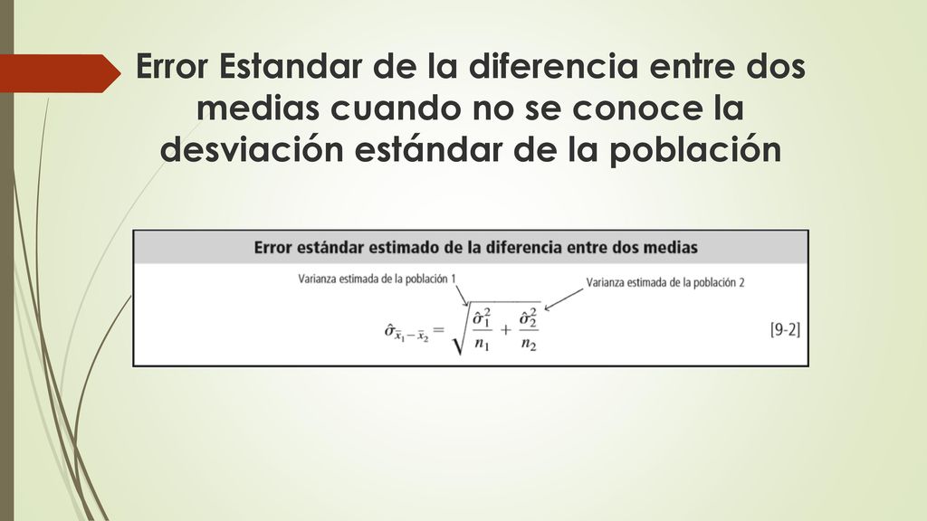 Error Estandar de la diferencia entre dos medias cuando no se conoce la desviación estándar de la población
