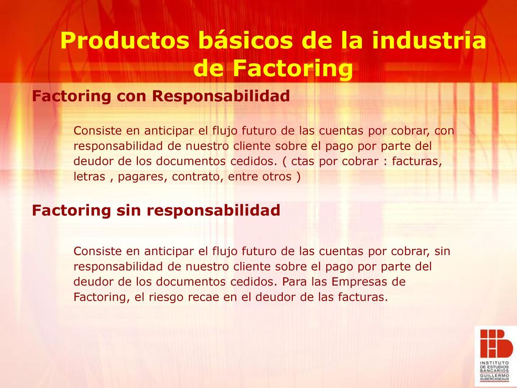 Productos básicos de la industria de Factoring