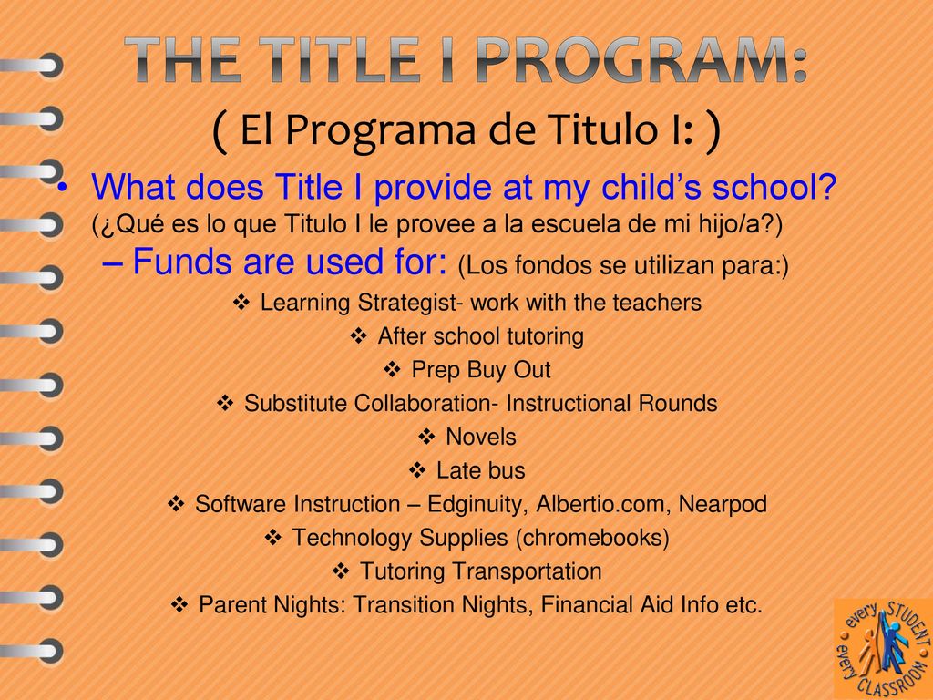 The Title I Program: ( El Programa de Titulo I: )