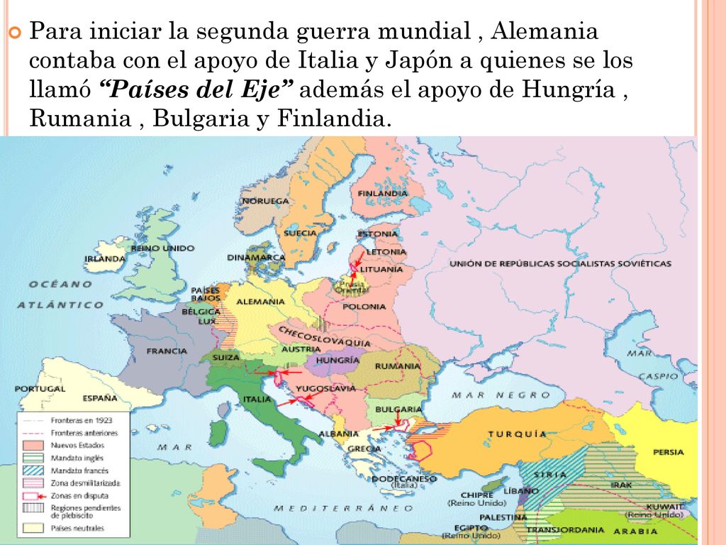 Para iniciar la segunda guerra mundial , Alemania contaba con el apoyo de Italia y Japón a quienes se los llamó Países del Eje además el apoyo de Hungría , Rumania , Bulgaria y Finlandia.