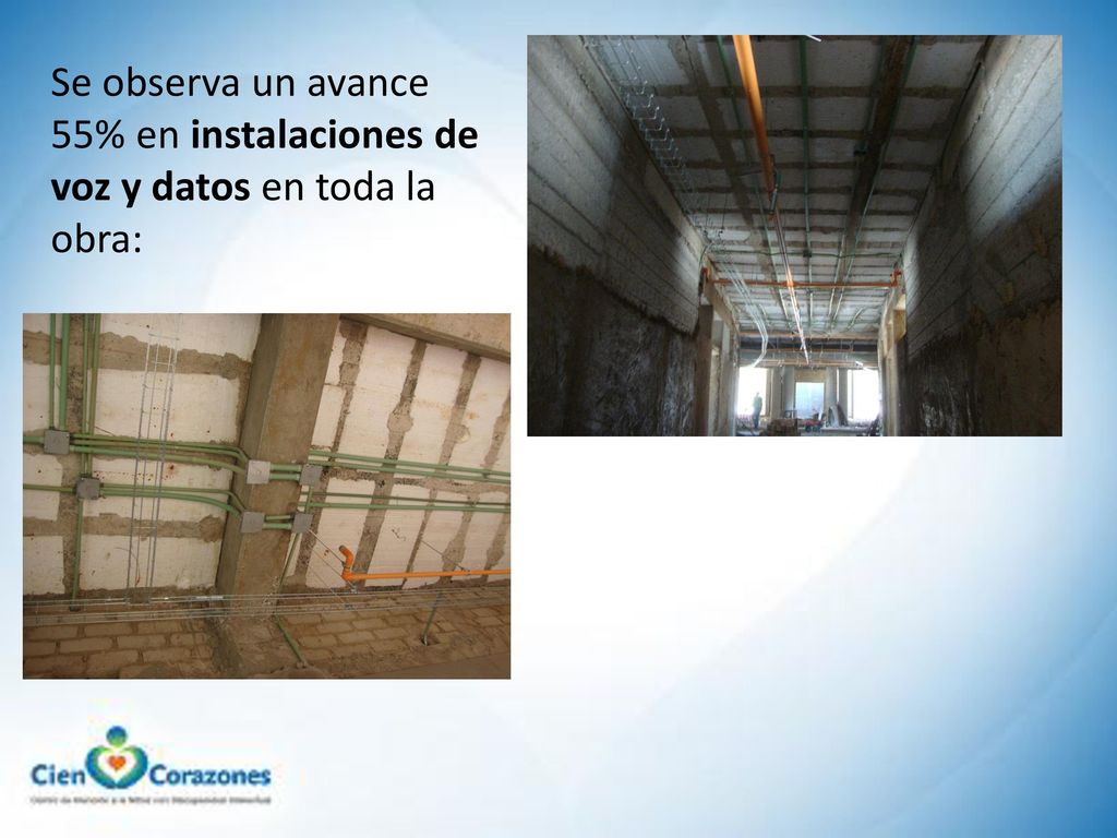 Se observa un avance 55% en instalaciones de voz y datos en toda la obra:
