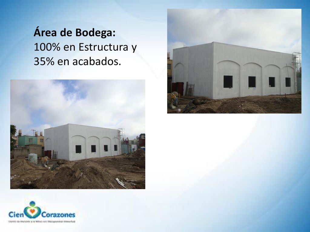 Área de Bodega: 100% en Estructura y 35% en acabados.