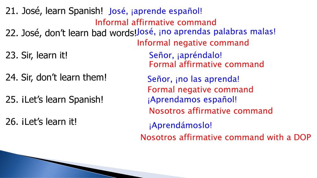 22. José, don’t learn bad words! 23. Sir, learn it!