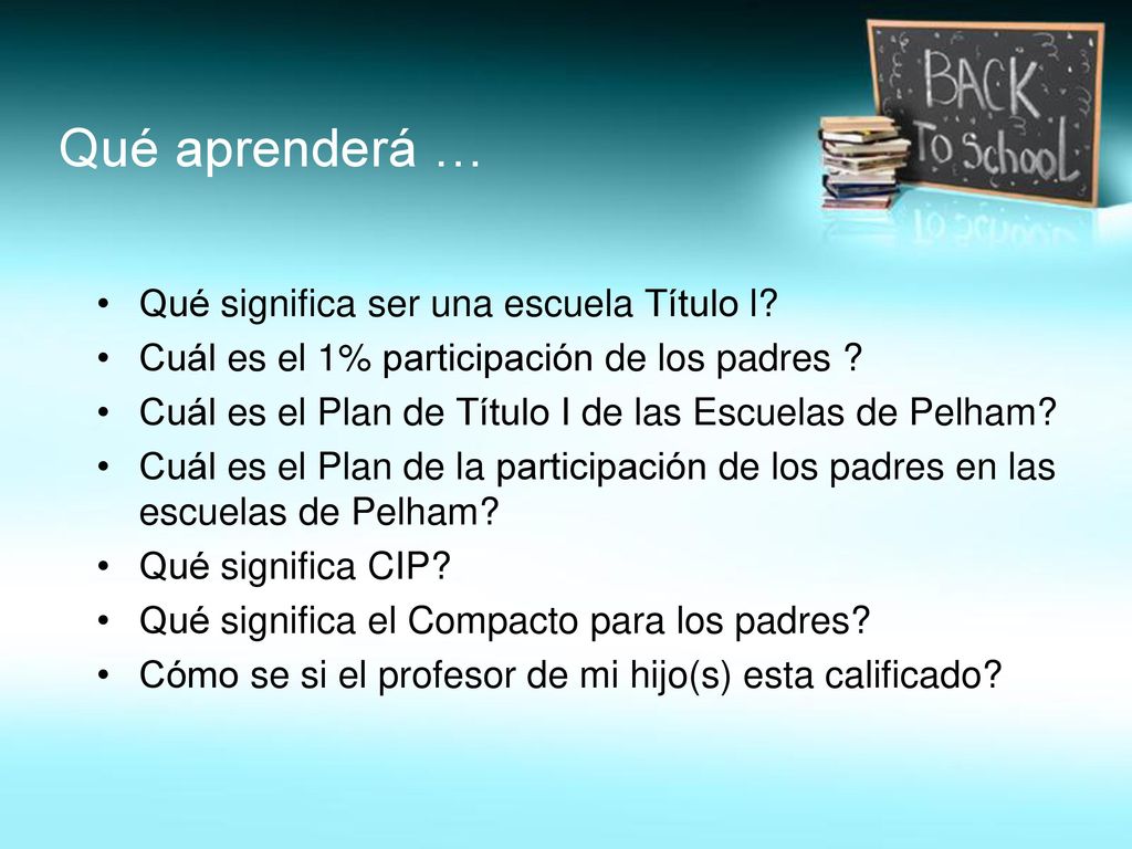 Qué aprenderá … Qué significa ser una escuela Título l