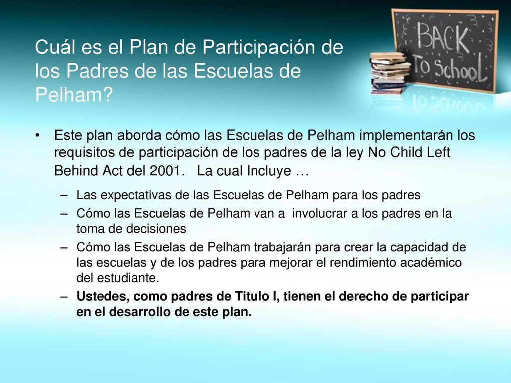 Cuál es el Plan de Participación de los Padres de las Escuelas de Pelham