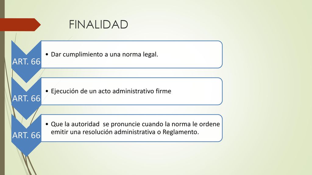 FINALIDAD ART. 66 Dar cumplimiento a una norma legal.