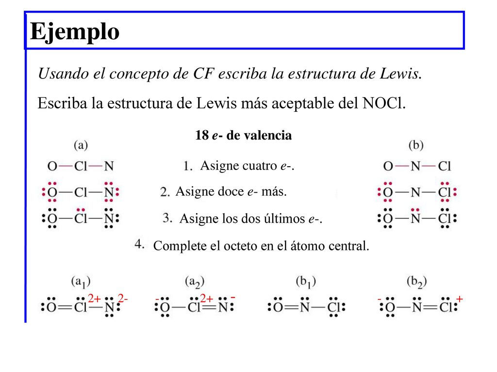 Ejemplo Usando el concepto de CF escriba la estructura de Lewis.