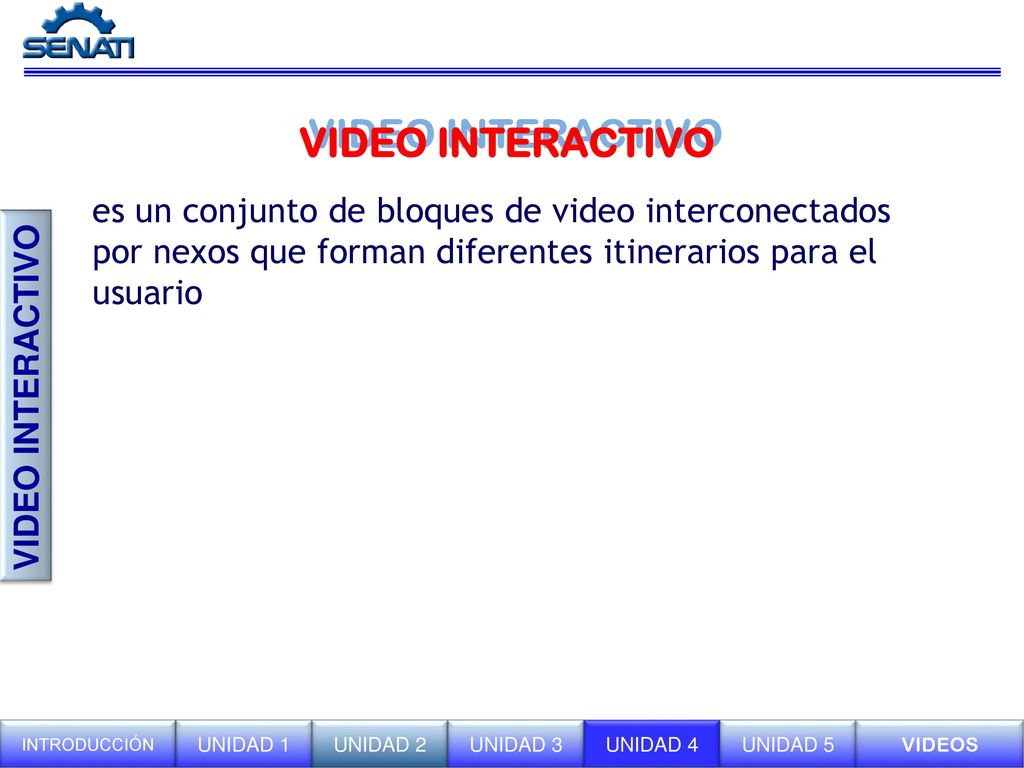 VIDEO INTERACTIVO es un conjunto de bloques de video interconectados por nexos que forman diferentes itinerarios para el usuario.